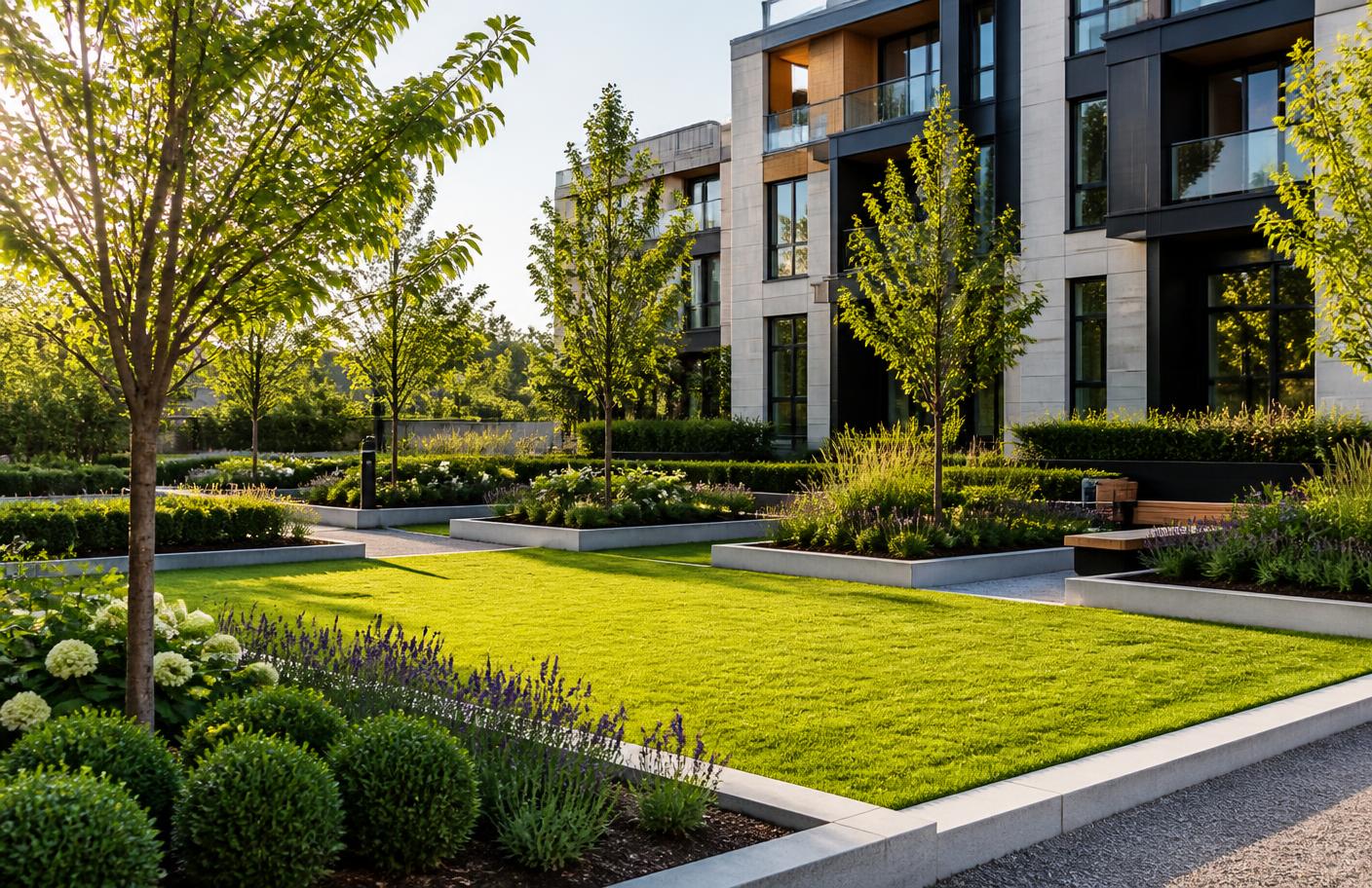 Finished development with completed landscaping